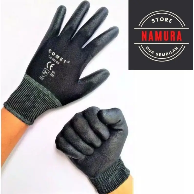 Sarung Tangan Karet Palm Fit Glove Comet CG805 PU Mekanik Industri Hitam Nylon Polyurethane