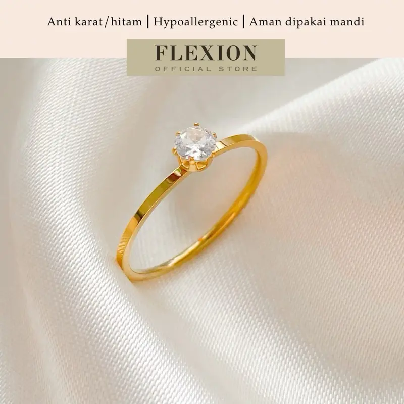 Flexion - Cincin Wanita Demi Titanium Anti Karat/Hitam/Luntur - Free Ring Adjuster - Aksesoris dan Perhiasan Fashion Korea Aesthetic Permata Rosegold - Stainless Steel 316L - 18K Gold Plated
