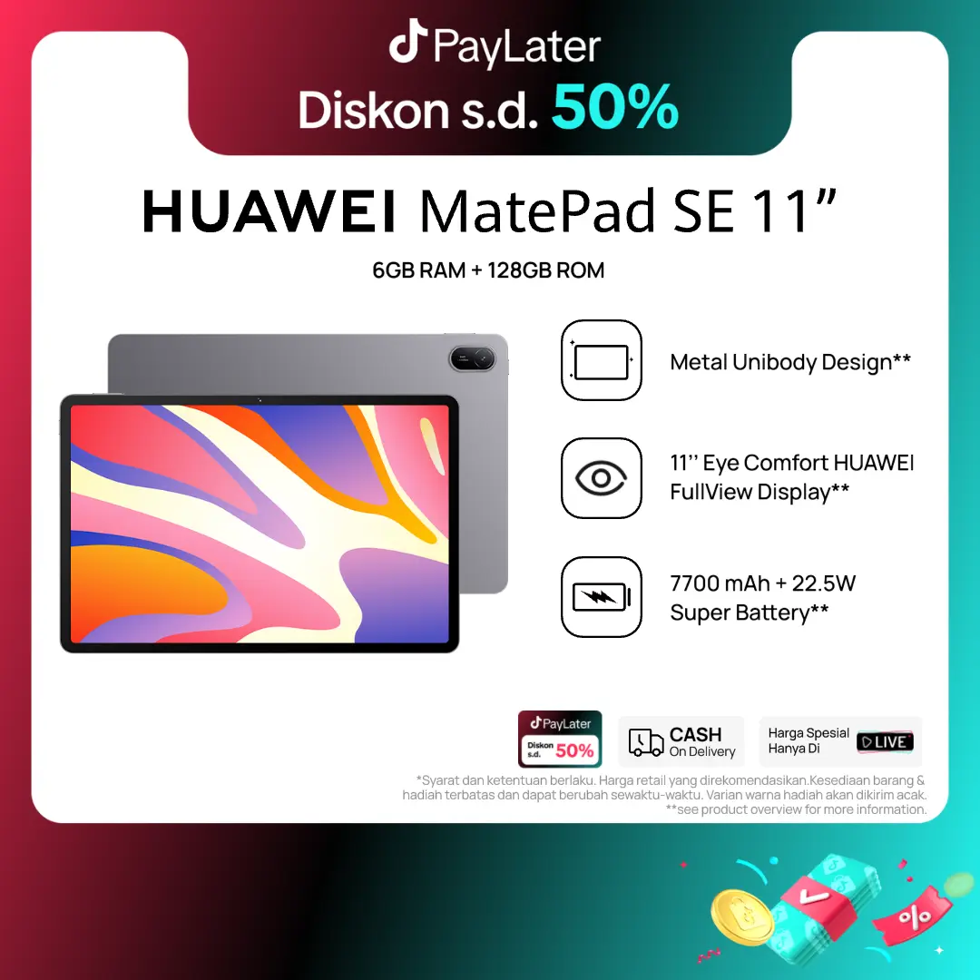 HUAWEI MatePad SE 11" Tablet [6+128GB] | FHD+ Eye Comfort Display | 7700mAh | Metal Unibody