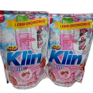 (PAKET 2 POUCH) SO KLIN LIQUID Japanese Sakura & Strawberry Sabun Cuci Cair Clean Refill 525ml