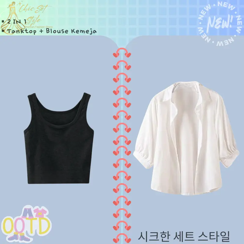 Outfit Wanita Kekinian 3in1 One Set Korean Style (Blouse Kemeja Tangtop Celana Cutbray) CS037 Setelan Cewek Baju Kondangan Atasan Katun Kerja Bawahan Gombrong Panjang Hitam Casual Remaja Dewasa 5