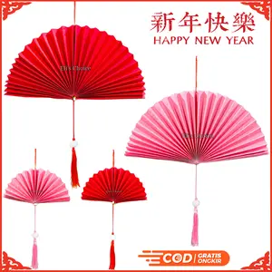 DEKORASI IMLEK PAPERFAN MERAH & PINK / HIASAN KIPAS SINCIA SETENGAH LINGKARAN