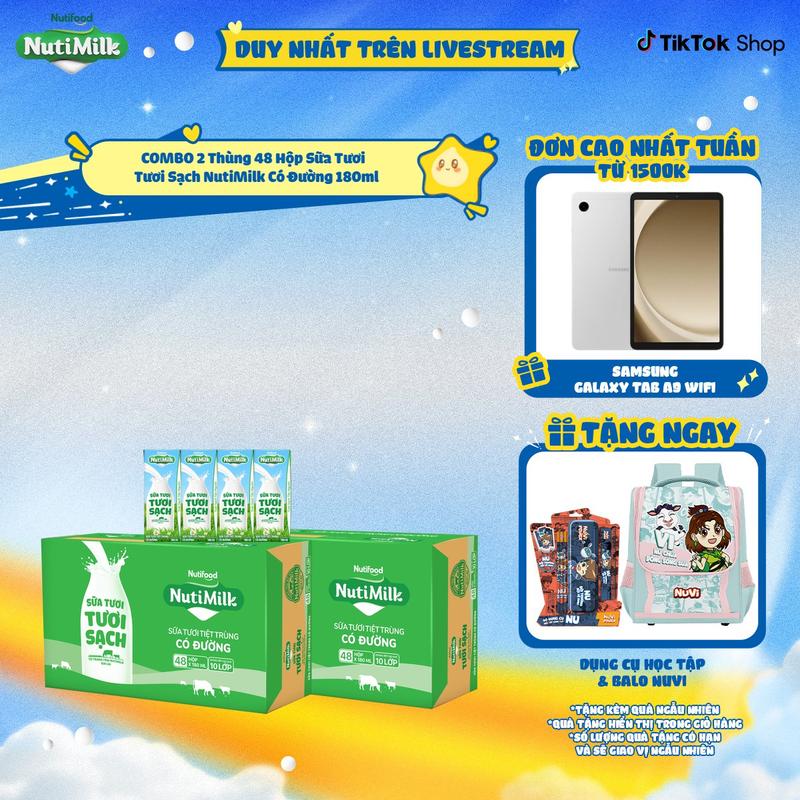 [KOL] COMBO 2 Thùng 48 Hộp Sữa Tươi Tươi Sạch NutiMilk 180ml