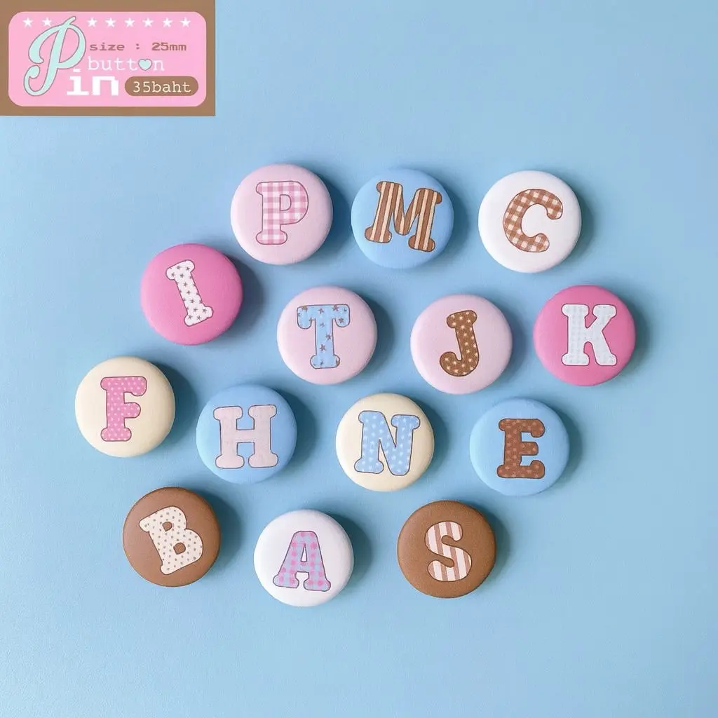 BYC - Pin Huruf Lucu | Bros Button Aesthetic 25mm/32mm Emblem Retro Cute Korean Clips