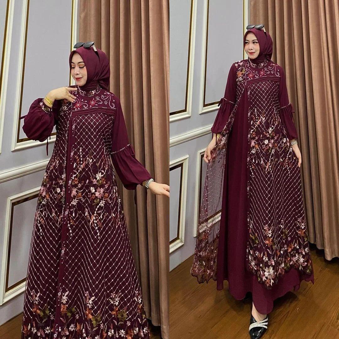 Gamis Ciara Maxi Bahan Ceruty Babydoll Premium Full Furing Motif Brukat Hiasan Mutiara Swaroski Termewah Terbaru 2026 Lebaran Gamis Brokat Kondangan Elegan Wanita Dewasa Dress Pesta Panjang Remaja Viral Muslim Ceruti