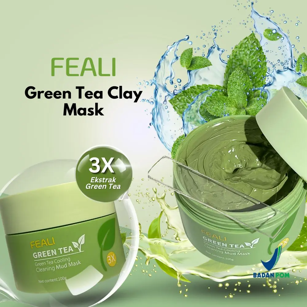BPOM FEALI Green Tea Clay Mask Masker Wajah Green Tea Pore Clean Clay Mask - 100gr Hijau Komedo Muka