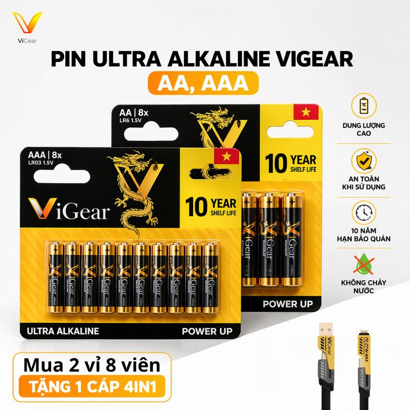 Pin AA/Pin AAA Ultra Alkaline Vigear Chính Hãng Không Chảy Nước, Bền Lâu, Bảo…