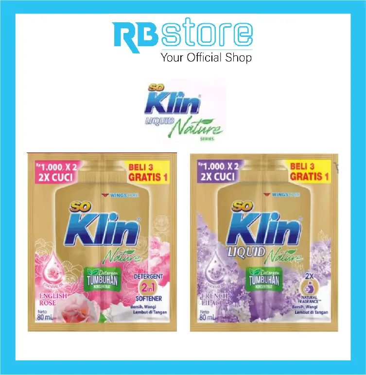 So Klin Liquid Nature Deterjent Tumbuhan Kemasan Saset 80ml - French Lilac - Rose