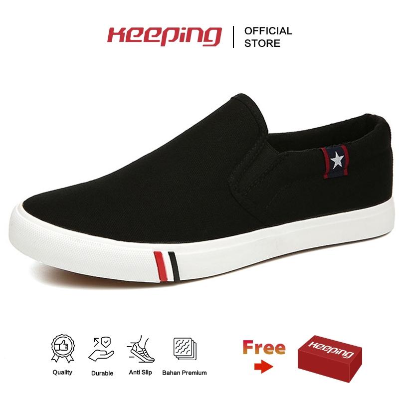 Keeping Sepatu Slip On Pria Original Sepatu Hitam Cowok Sneakers Slop Wakai Spatu Kasual KSC406 0