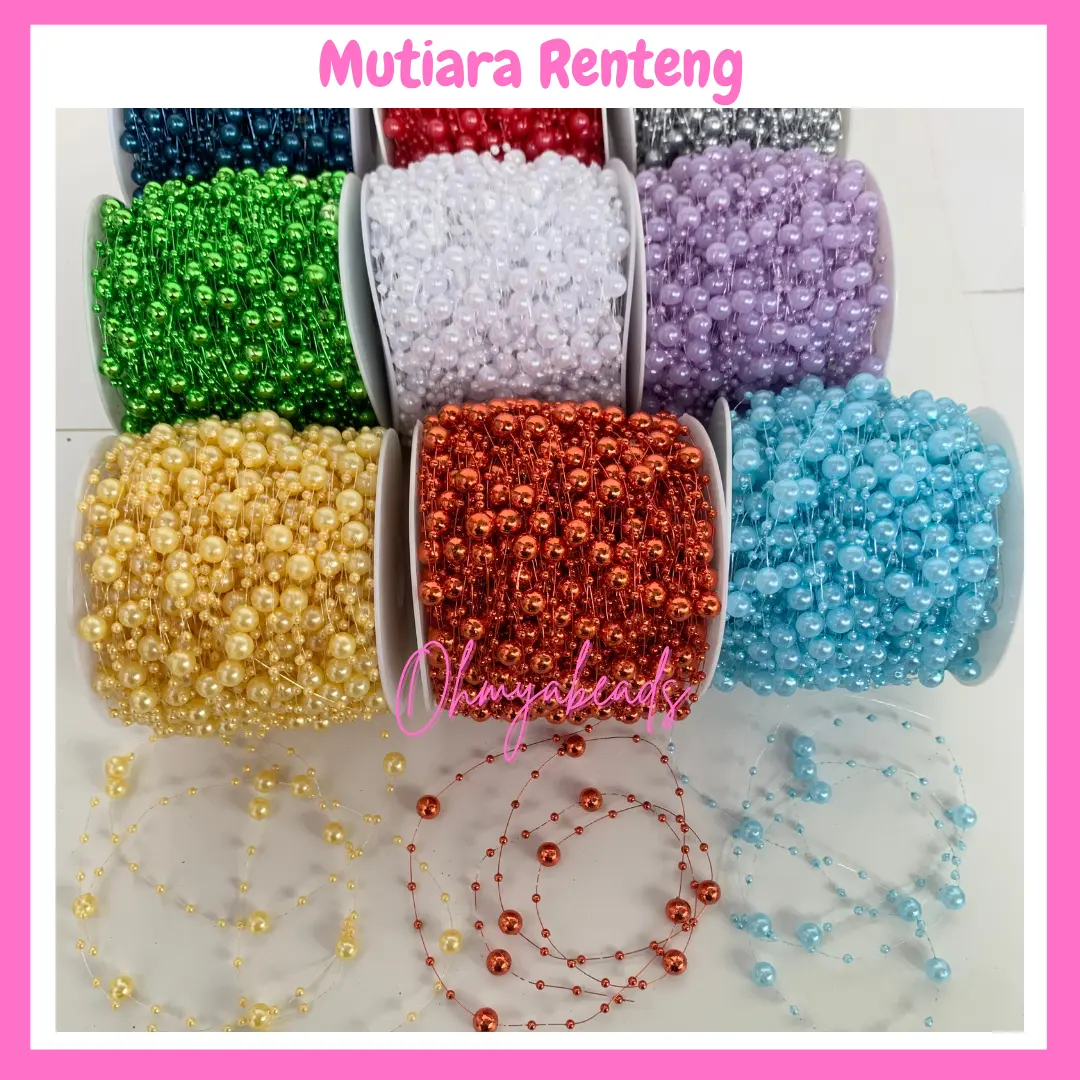 Mutiara Renteng Besar Kecil permeter / Manik Senar Hiasan Rambut Pearls Beads Chain Dekorasi Wedding Flower Mote Besar Kecil