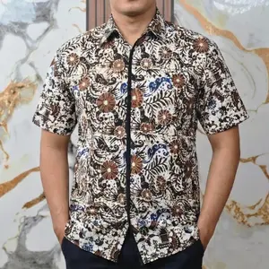 Kemeja Batik Cempaka Sogan Baju Batik Pria Motif Modern Lengan Pendek Slim Fit Premium BY TJANTIK.ID