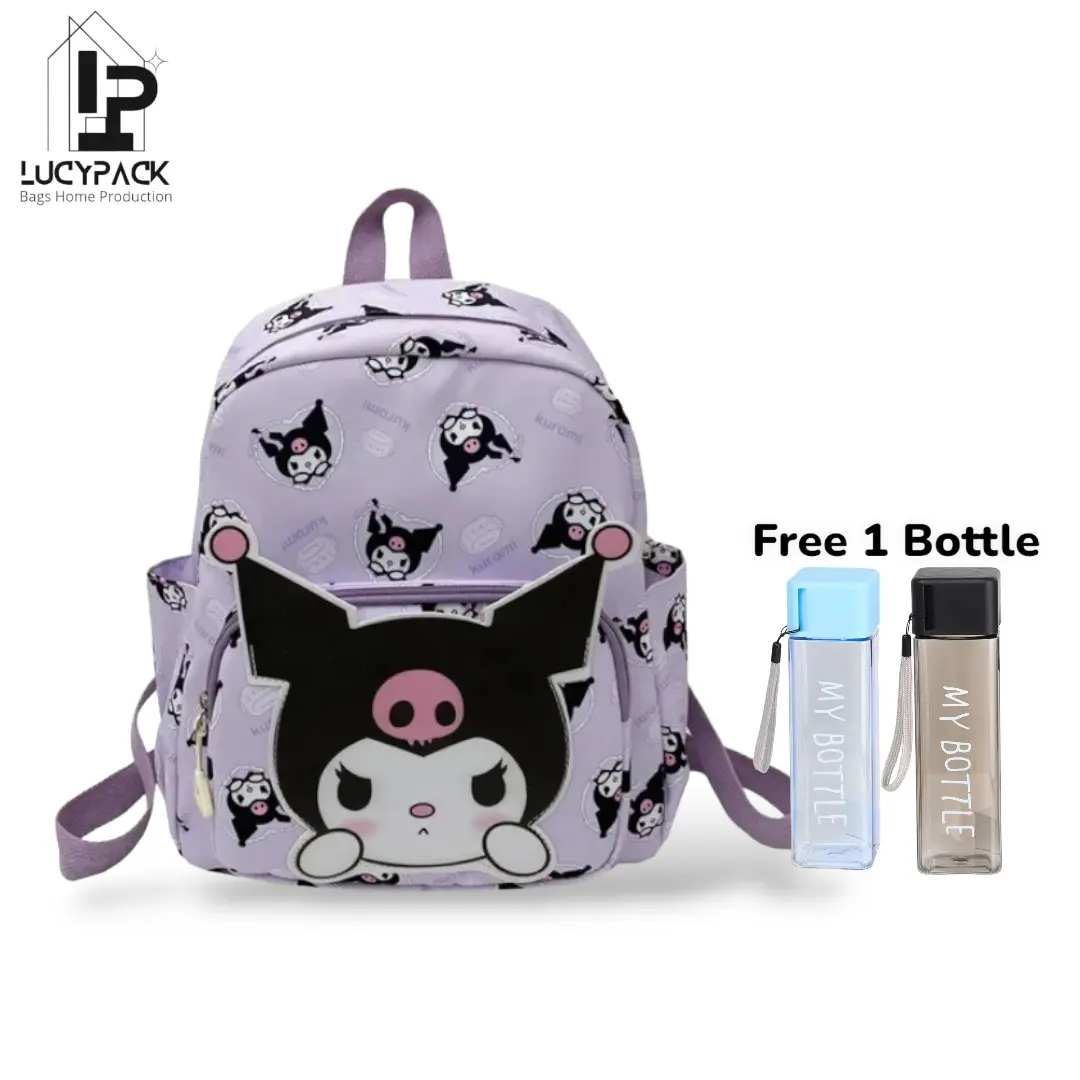 Tas Ransel Mini Karakter Kuromi Cinnamoroll Tas Sekolah Tk Paud SD Tas Anak Perempuan Free Botol Minum Tas Punggung Fashion Anak-anak Aksesoris Imut Purple