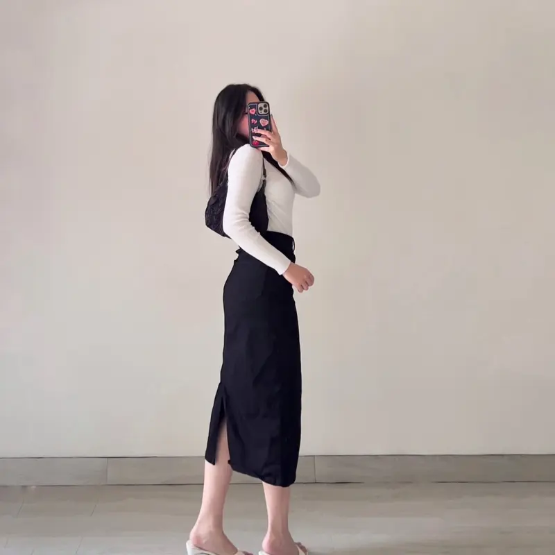 KLAVEE — JOAN DENIM SKIRT STRETCH / Rok Jeans Midi Wanita / High Waist Stretch Melar Korean Style 6