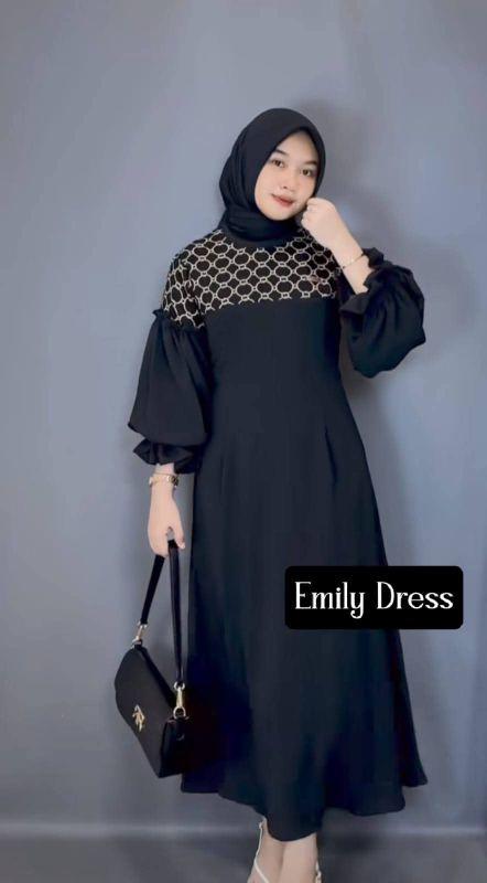 Product Introduction of Emily Dress Series Pita Dan Rantai Kombinasi Motif Gamis Wanita Terbaru Bahan Twill Rayon Tebal Hitam 7