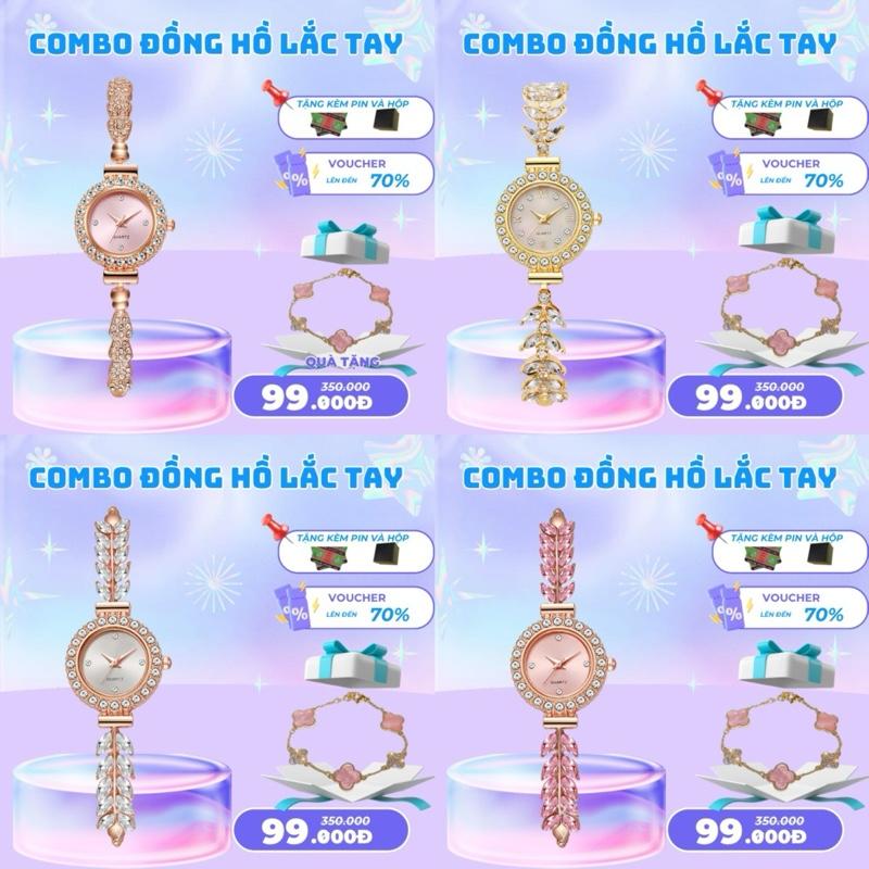 { tặng lắc tay } đồng hồ đeo tay dây rút kèm lắc tay 4 lá , dây lắc tay đính đá dây rút có thể điều chỉnh đồng hồ nữ , đồng hồ cỏ 4 lá- mỗi đơn đánh giá 5 sao nhận 10k 3