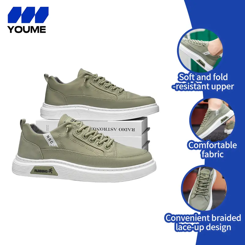 YOUME Breathable ice silk green men's shoes trendy sneakers versatile slip-on canvas work shoes