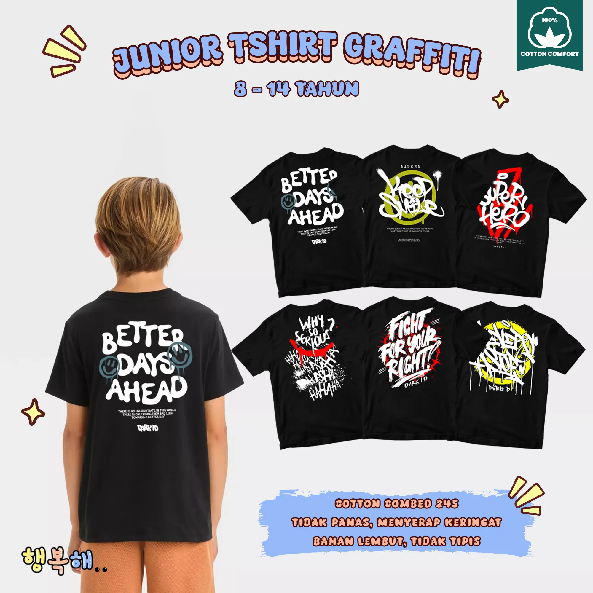 baju anak laki laki Kaos Anak junior pria wanita usia 6-14 thn motif Graffiti Fashion boss kaos  graffiti baju  graffiti daily 6-7 tahun surfing kaos  oversize 11–15 kaos  anak kata