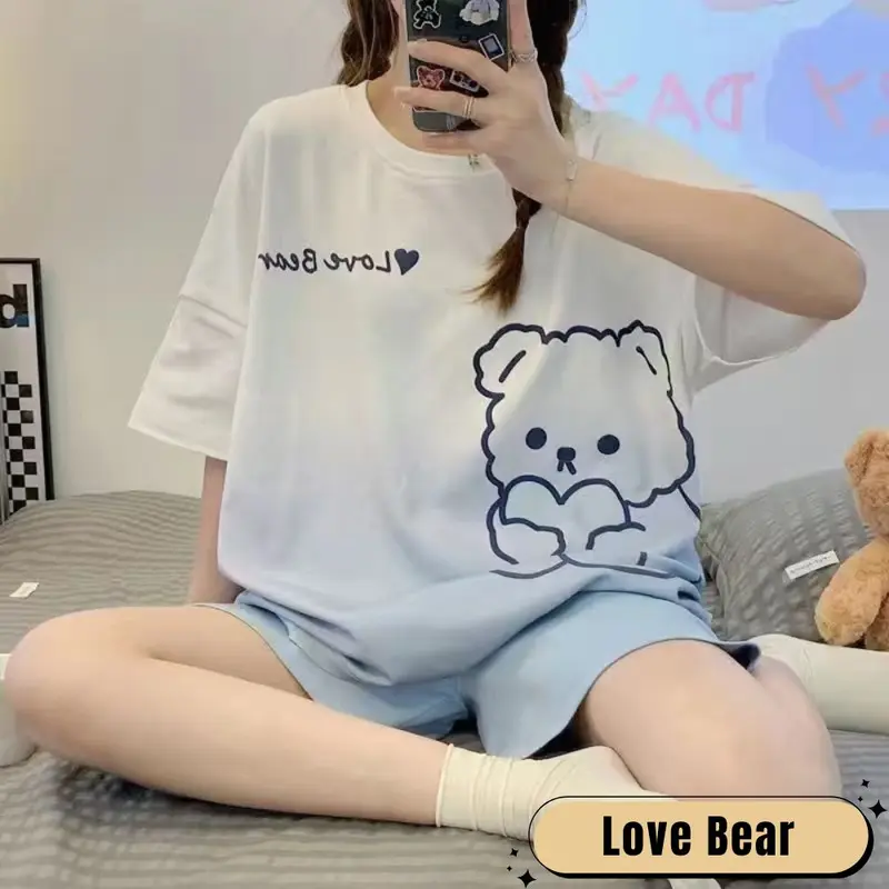 RG Setelan Baju Tidur Wanita HP ( XXL ) Bahan Katun Jersey/ Setelan Celana Pendek / Setelan Santai / Setelan Baju Tidur Dewasa Import / Setelan Kaos Wanita -Part 3 2
