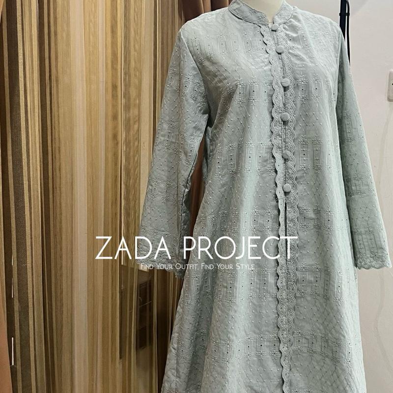 One set rok dengan long tunik warna sage green 1