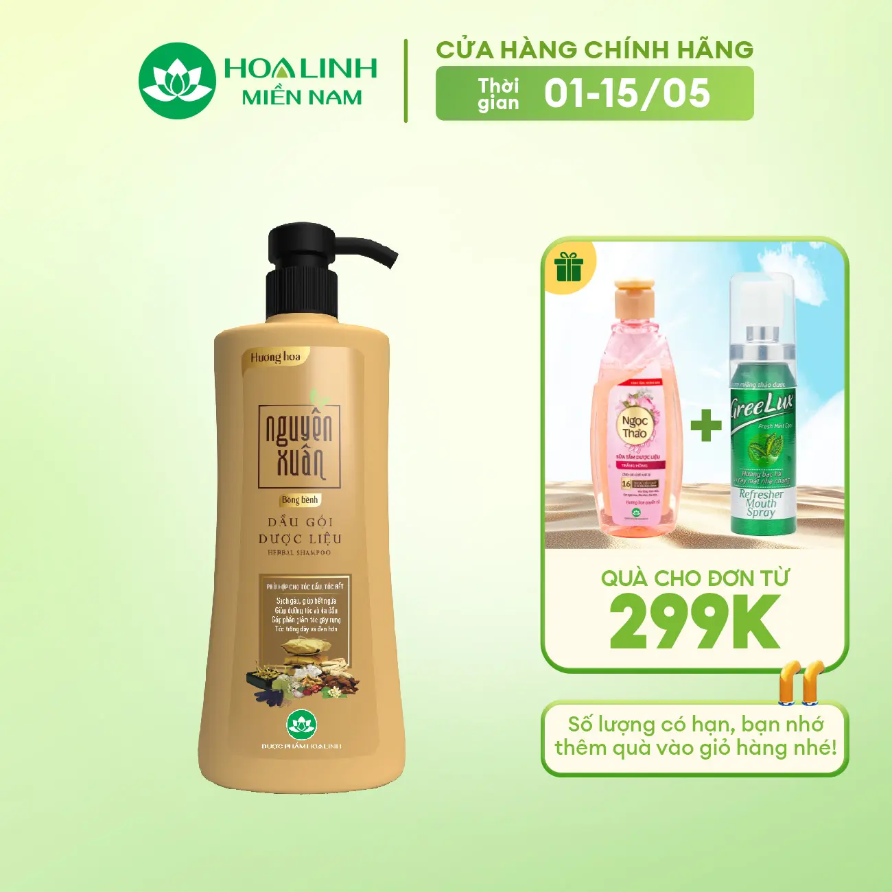 {MỚI} Dầu gội dược liệu Nguyên Xuân Bồng bềnh 450ml - Dành cho tóc dầu bết - Tặng thêm 50ml giá không đổi