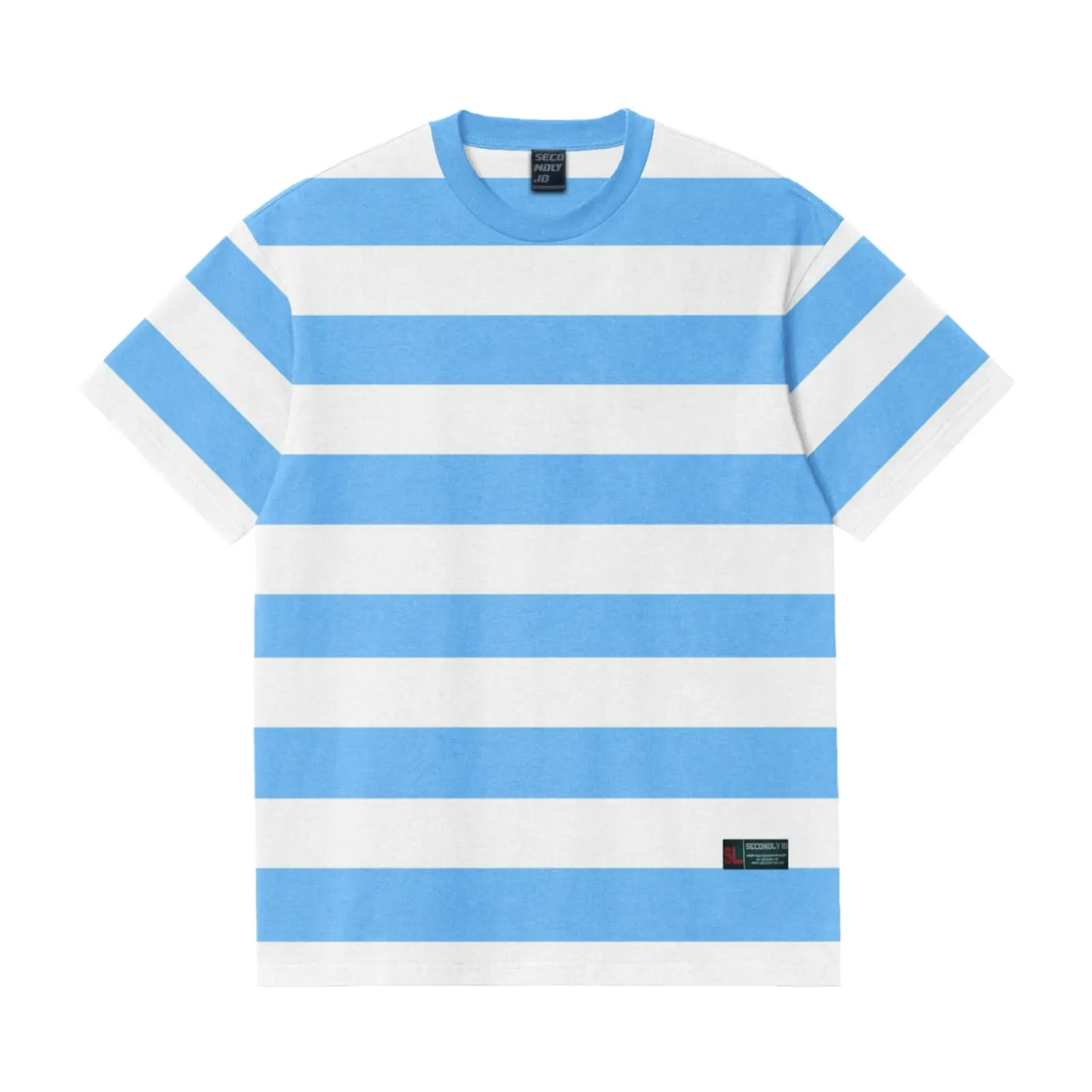 SECONDLY.ID Kaos Salur Garis Besar Lengan Pendek Jumbo Tshirt Stripe 24s Pria Wanita S - 7XL