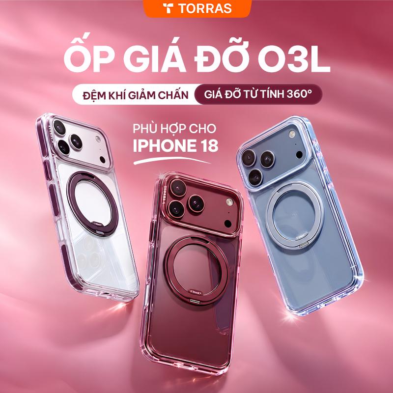 TORRAS O3L Ốp Lưng iPhone Cao Cấp Có Giá Đỡ Từ Tính 360° Xoay,Hỗ Trợ Sạc MagSafe, Bảo Vệ Camera, Chống Sốc, Sang Trọng, Shockproof Magnetic Stand Fit For iPhone 17 15 16 Pro Max, Chống trầy xước