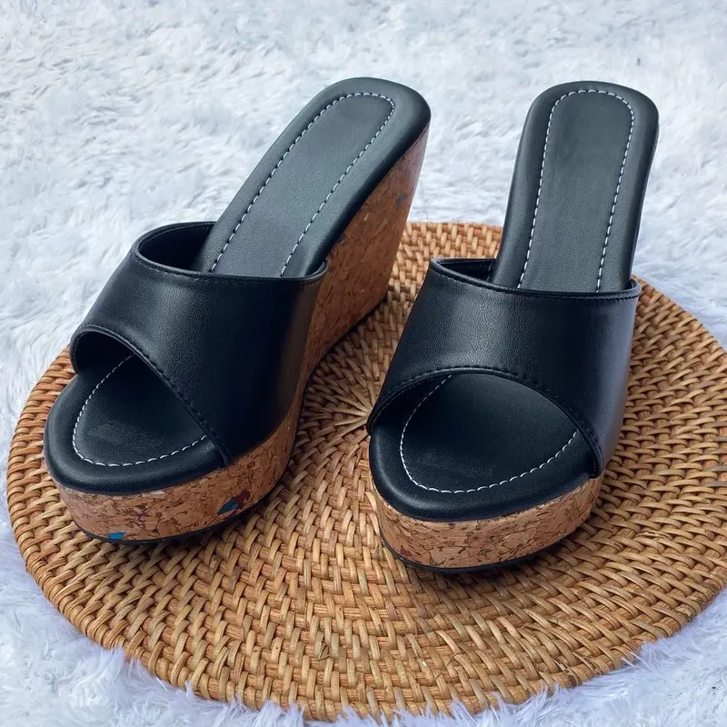 Sandal Wedges Wanita Selop 7 Cm Hitam Wedges Wanita Sendal Selop Kasual Perempuan Antiselip Sandals & Flip Flops 6