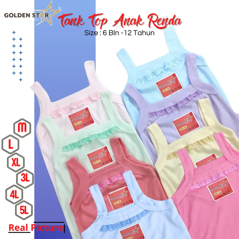 6 Pcs Tank Top renda Anak perempuan Warna - Tengtop Anak perempuan Warna Usia 0-2 Tahun Tanpa Bolong Bolong Kaos Dalam Kutang Anak Perempuan TREN - Kaos Singlet Anak Perempuan  / Tanktop Anak warna Lusinan pewe 0