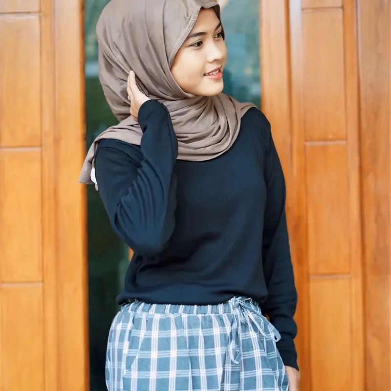 (BISA COD) One Set Outfit Kaos RIB dan Celana Baggy Pants atasan Lengan panjang 1