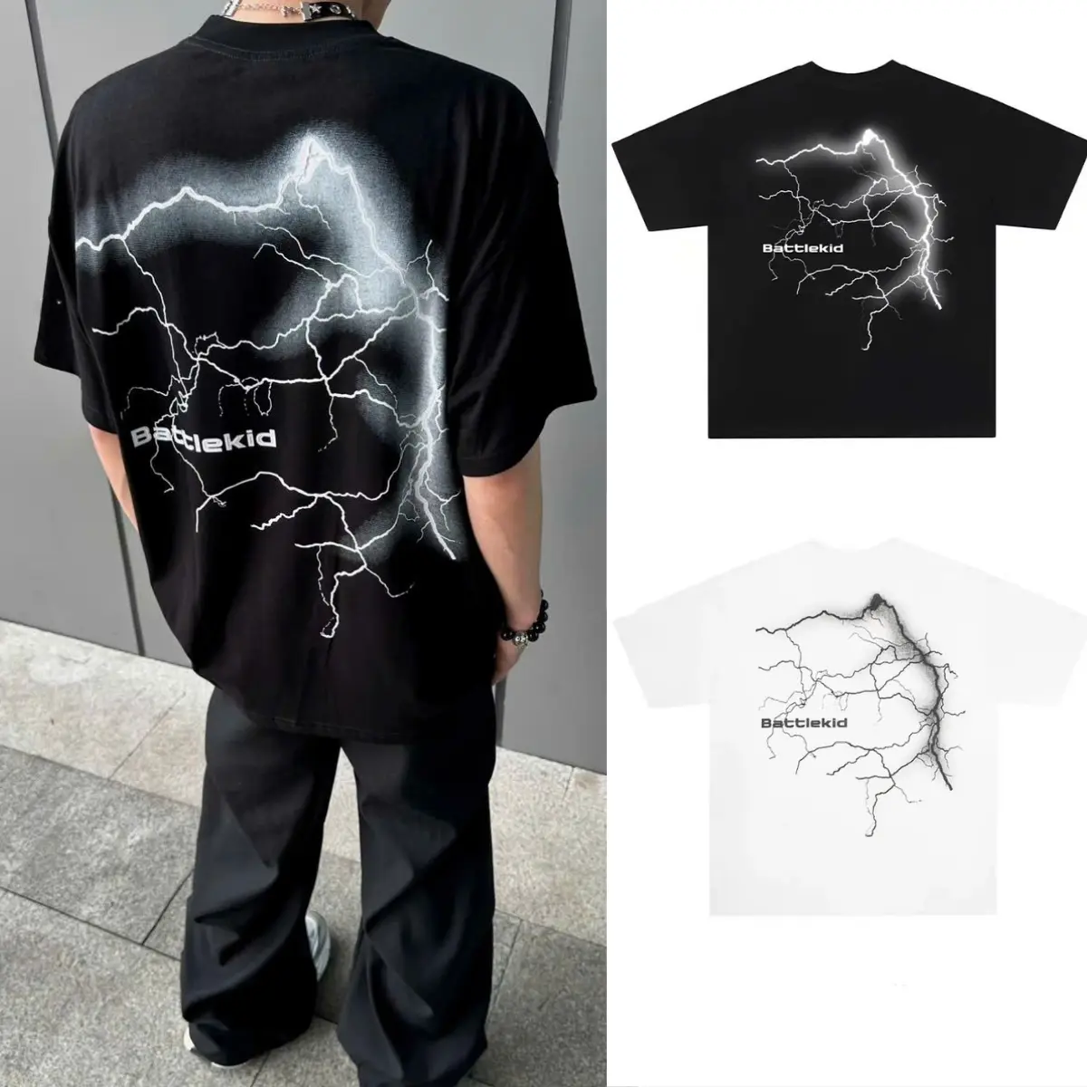 Áo Phông Tia Sét Cotton 2 Chiều Form Rộng Cổ Tròn Phong Cách Đường Phố Cực Ngầu - Áo Sấm Sét Thời Trang Hottrend Hè 2025