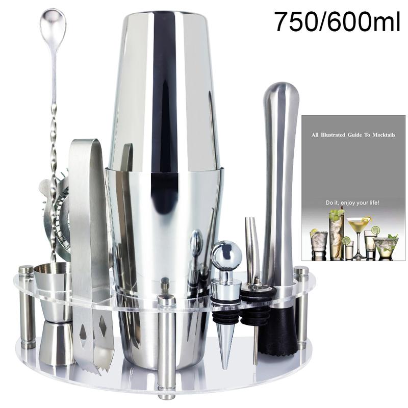 Product Introduction of 【Giao hàng trong nước】Bộ Bình Lắc Cocktail, 11 Cái, 750ml Và 600ml, Thép Không Gỉ, Dụng Cụ Bar Bartender, Có Giá Chân Đế Trong Suốt / Đen 38