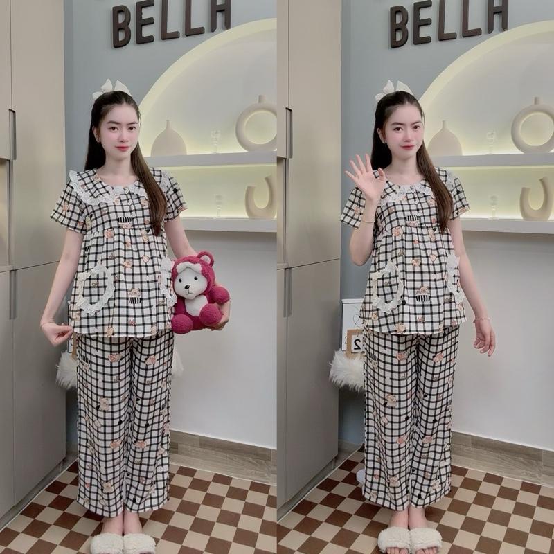 BỘ DÀI 40 - 75kg Đồ Bầu Hoạt Hình Tay Ngắn Cổ Bèo – Set Bầu Mặc Nhà Dễ Thương Mền Mịn Cho Mẹ