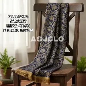 Selendang Songket Semi Palembang / Selendang Songket Kebaya / Selendang Songket Tenun / Selendang Baju Kurung Melayu Putih
