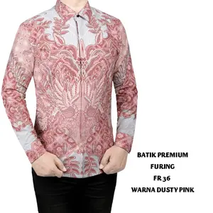 KEMEJA BATIK PRIA LENGAN PANJANG BAJU BATIK PRIA SLIM FIT PREMIUM FURING FORTUN REMO DUSTY PINK FR 36