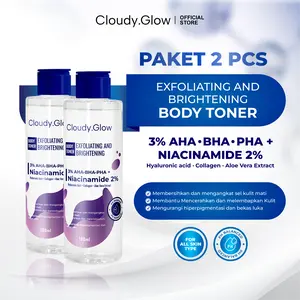 [Dapat 2 PCS] Cloudy.Glow Body Toner Exfoliating dan Brightening 100mL dengan 3% AHA BHA PHA & Niacinamide 2% untuk Kulit Cerah Halus dan Lembap