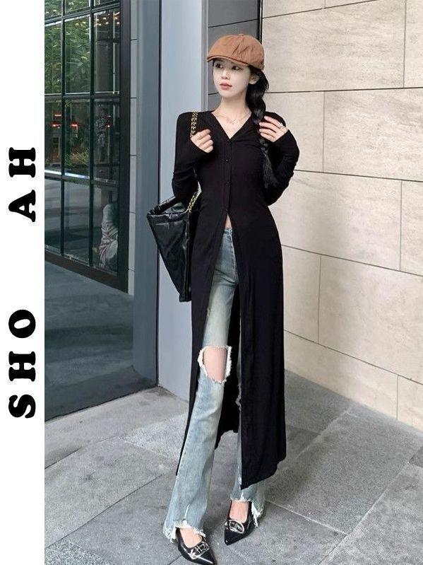 Product Introduction of Women's Japanese cardigan, cold wind, Internet celebrity royal sister Fan, long ice silk cardigan, fashionable and versatile, lazy, sweet and cool, fried street, thin top tide Black Slim-fitting 19