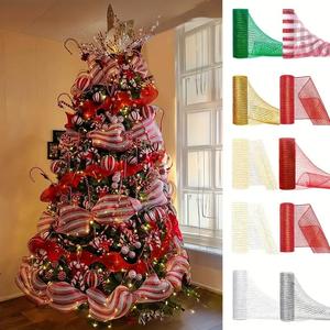 Cinta de malla de 26 cm de ancho por 10 yardas para decoración de árbol de Navidad, cintas metálicas de polipropileno para coronas navideñas, guirnaldas y manualidades DIY, envoltura de regalos