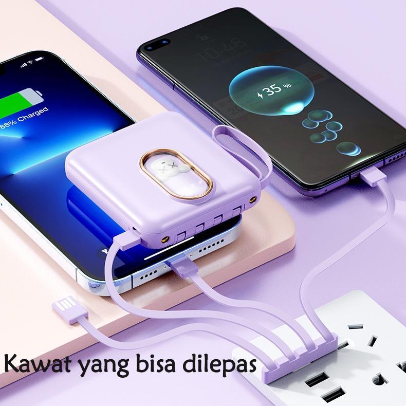 PowerBank Mini 20000mAh Ultimate Backup Battery Cute Kaws Good Quality with 4 Charging Cable Fast Charge 20000mAh Powerbank Charger for Samsung iPhone Jam Pengisian Cepat 2.0