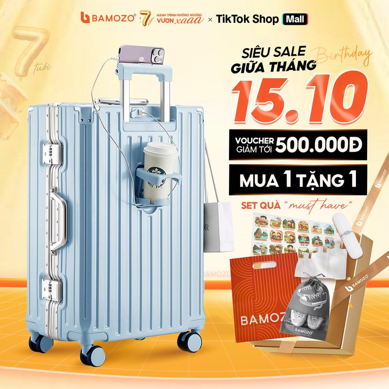 [DEAL - FS 200K - SIZE 28] Vali Bamozo Khung Nhôm 9066 Nhựa PC Cao Cấp PC Nguyên Khối Chống Va Đập _9066