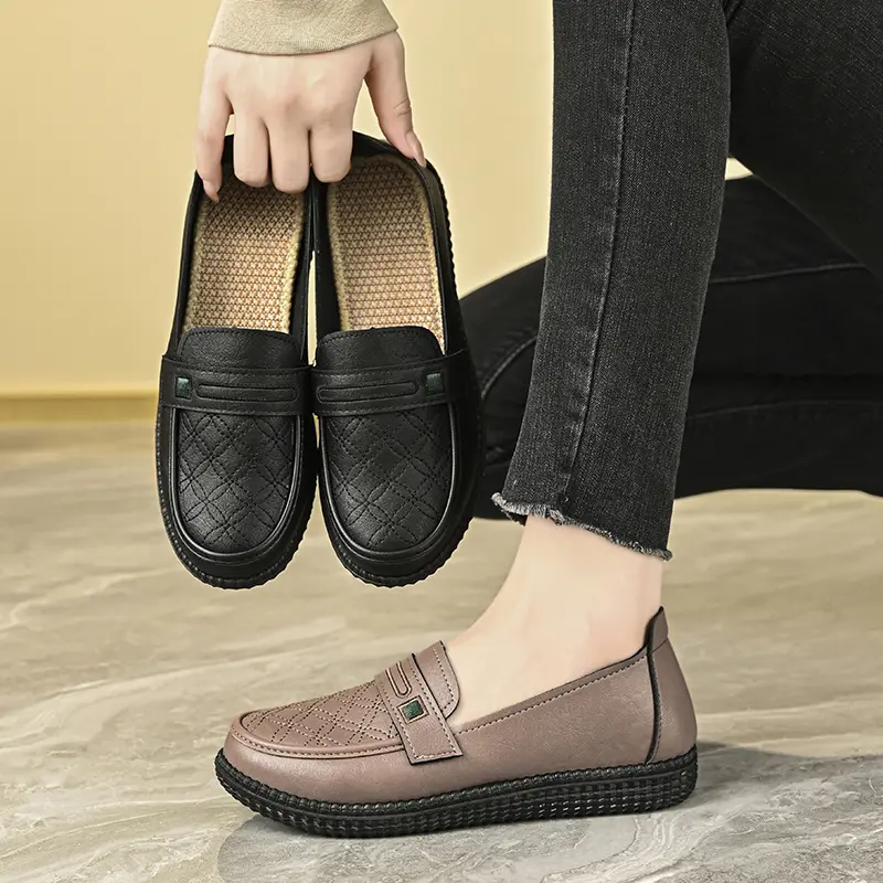 Sepatu Wanita Flat Shoes Wanita Kulit Korea Kulit Asli Fashion Terbaru Sepatu Kantor Elegan Nyaman Bernapas Ringan Kasual Karet 8