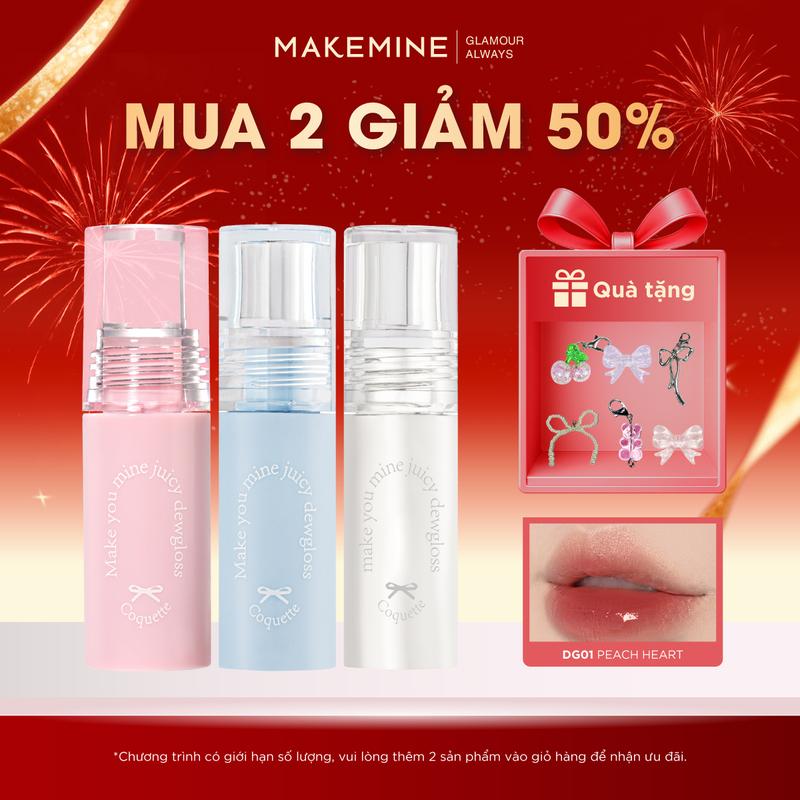   MUA 2 GIẢM 50%  Son kem son hoa MAKEMINE Make You Mine Juicy Dewgloss trong suốt căng mọng ẩm mịn tự nhiên Make Mine son bóng MAKE14 