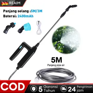 Reaim Stik Sprayer Elektrik Penyiram Tanaman Adjustable Nozzle Spray/Sprayer Semprot Elektrik Alat Tanaman Hama Pressure Sprayer Alat penyemprot bertekanan tinggi 2/3/5M Panjang Selang 2400mAh Baterai 86cm Panjang Penyemprot yang dapat ditarik -