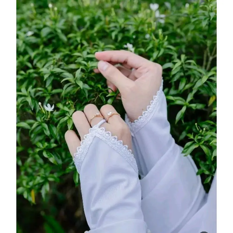 Handsock Ring Renda Putih/Manset Renda/Manset Tangan Wanita/Handsock Umroh Haji