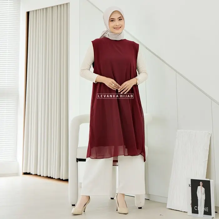 MEIDI Inner / Outer Atasan Tunik Tanpa Lengan atau Inner Tanktop Basic model tunik Muslim Panjang tunik Tebal Oversize Simple Wanita