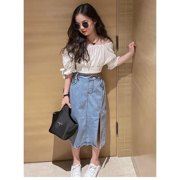Setelan Anak Perempuan Crop Top + Rok Jeans Sabrina 0
