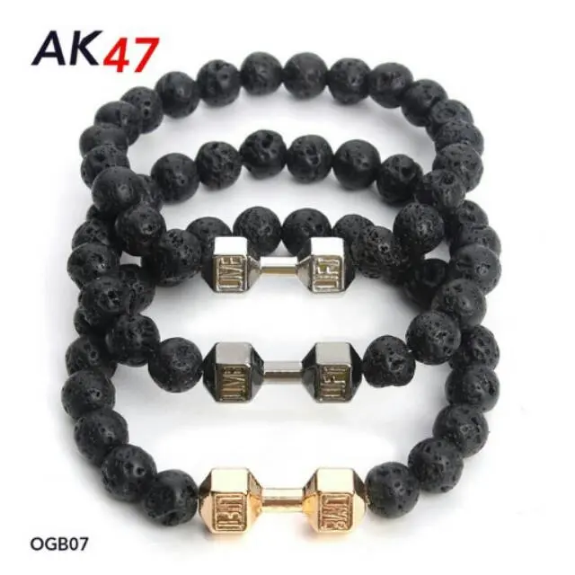 Gelang Batu Natural Lava Dumbell Lift Live Gym 8mm