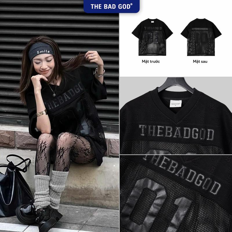 Áo Thun Cổ Tim Nam Nữ The Bad God Brian Jersey Chất Liệu Lưới Mesh 3D Phối Vải Xốp In Nổi Thêu Da Họa Tiết - Menswear