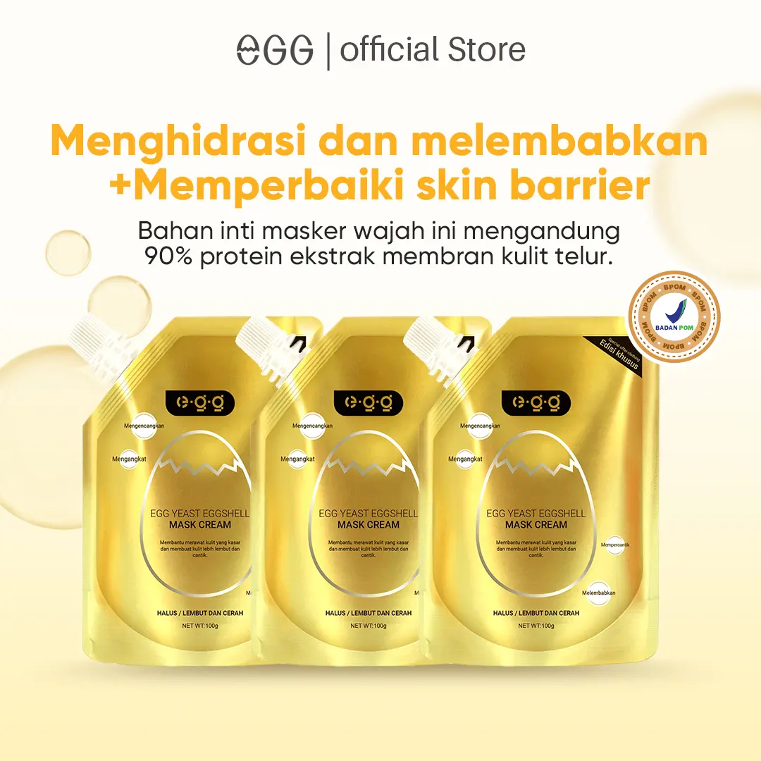 COD&BPOM | 3PCS | Egg Shell Yeast Mask Cream Anti Aging Memutihkan Mengencangkan Kulit Menyamarkan jerawat dan Mencegah jerawat Original 100g Kering Masker