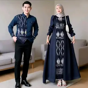 Good Ethnic - Gamis Safitri Dress Safitri Navy Capit Baju Pasangan Tenun Muslim Wanita dan Pria Model Terbaru
