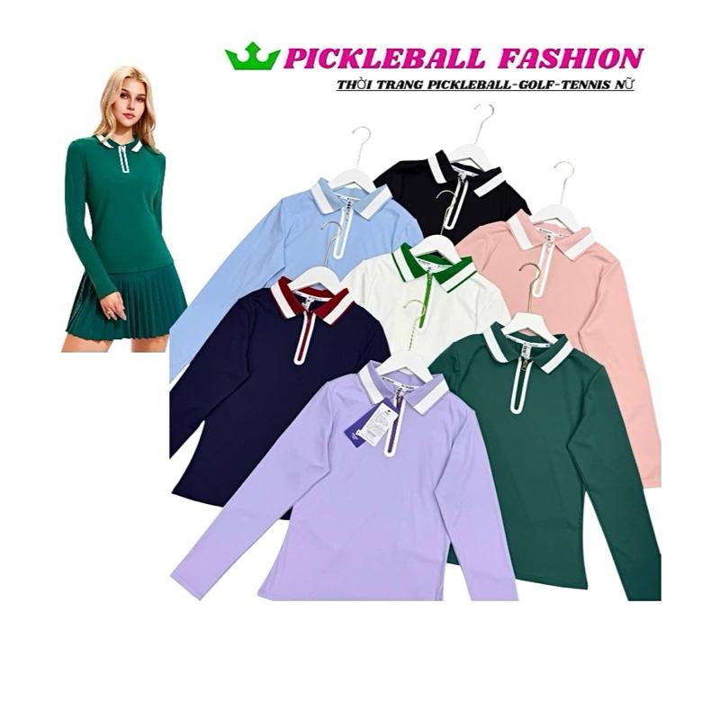   Pickleball  Áo polo nữ thể thao dài tay khoá trụ,chất lulu Quảng Châu cao cấp - pickleball golf tennis.. Thun 